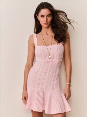 NWT Loveshackfancy Tabatha Stretch Pointelle Mini Dress Peach Sorbet Pink | XS